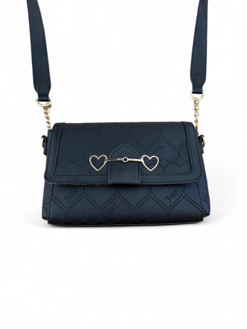 Juicy Couture Black Heart-Embossed Crossbody with Gold Heart Accent